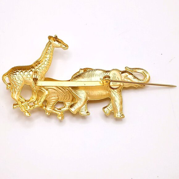 Premier Designs Brooch Safari Animals Elephant Zebra Giraffe Gold Tone VTG Pin - Picture 6 of 10